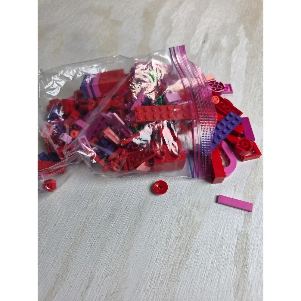 LEGO Mixed Lot Red Pink Purple Bricks Accessories Skateboard Flowers Crab Pieces